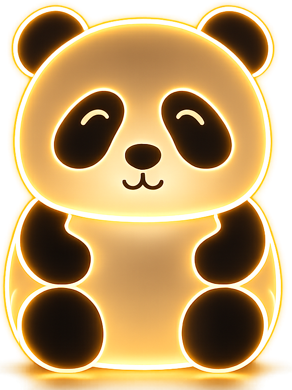 Panda-shaped night light with a warm glow on a white background